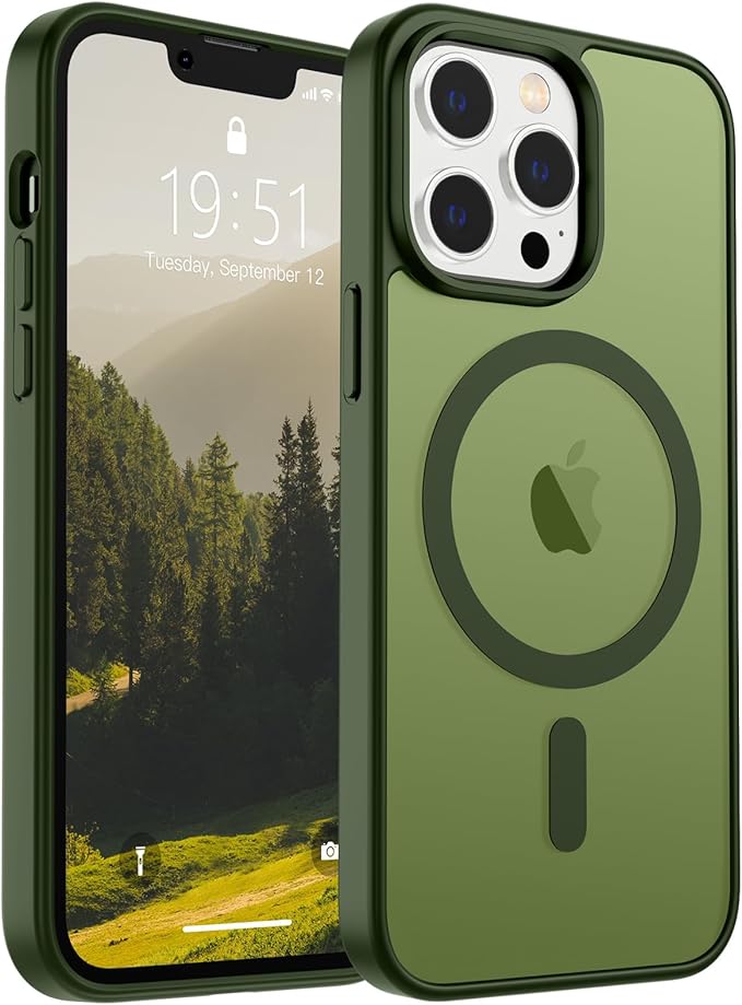 SUPFINE Magnetic for iPhone 12 Pro Max Case(Compatible with MagSafe)(Military Grade Drop Protection) Slim Translucent Matte Shockproof with Anti-Fingerprint Phone Case,Cangling Green