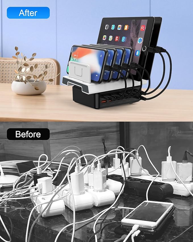 USB C Charger Station for Multiple Devices, 10-Port Desktop USBC Charging Hub with 5 USB-C & 5 USB-A Multi Ports, Fast Multiport Wall Charger Block Cube for iPhone 17 16 15 Pro Max iPad Plug Outlet