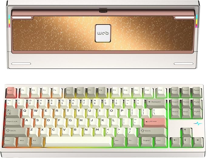 KEEBMONKEY WOBKEY Crush 80 Reboot CNC Aluminum 5-Second Quick-Release Triple-Mode Connectivity Mechanical Keyboard with Superior Acoustics (Pro Champagne Gold)
