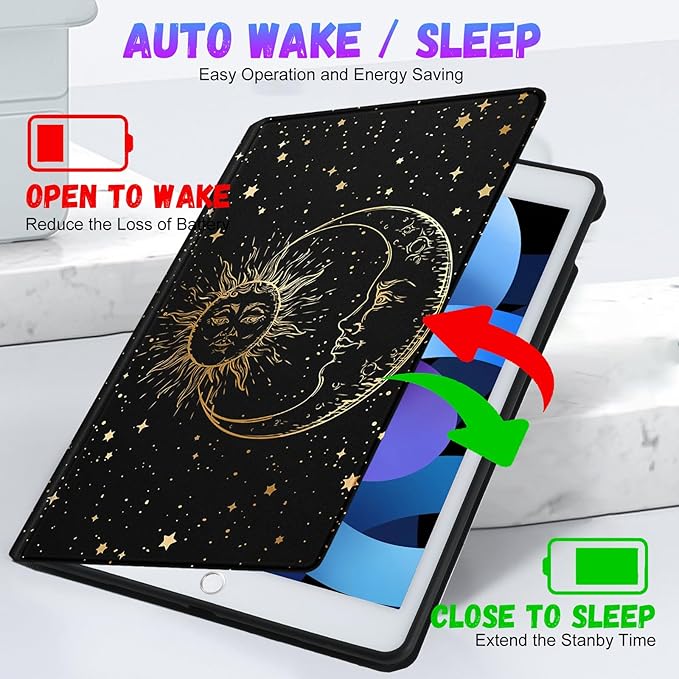 Uppuppy for iPad 5th/6th Generation Case, for Apple iPad Air 1st/2nd Gen, for iPad Pro 9.7 Inch Case Cute Kids Women Girls Folio Sun Moon Cool Aesthetic Design Cover for iPad 5/6, Air 1/2, Pro 9.7