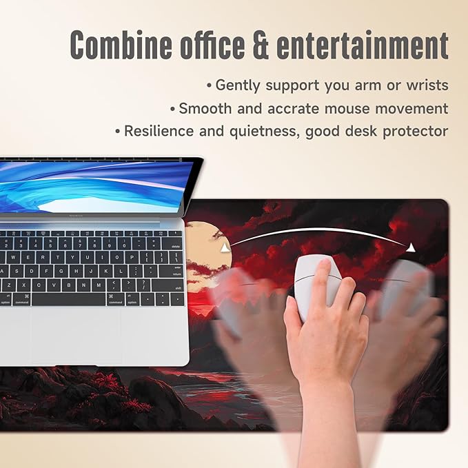 Extended Gaming Mouse Pad, Large Mouse Mat 3 mm Nature Rubber Base Mousepad with Stitched Edges, Non-Slip Desk Mat for Office Home Great Gift 31.5x11.8 Inch (Dark Canyon 1)