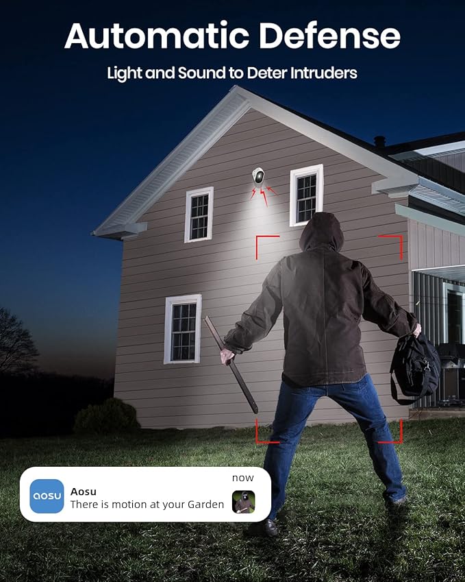 aosu 2K Add-on Camera, Requires WirelessCam/SolarCam aosuBase (NOT Doorbell Base Station), Up to 4 Cameras Can be Connected to 1 aosuBase
