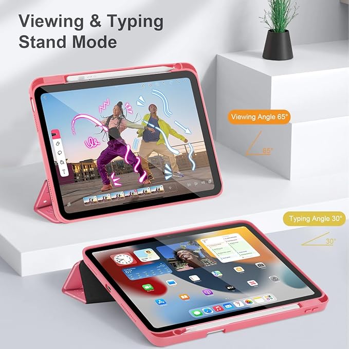 Tuiklol for iPad Pro 11 Inch 4th / 3rd / 2nd / 1st Gen (2022 2021 2020 2018) Case -Built-in Pencil Holder Shockproof Cover Clear Transparent Back Shell with Auto Wake/Sleep, Bow-Watermelon Red