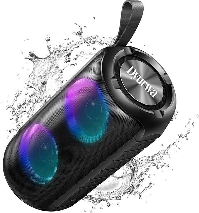 Bluetooth Speaker with 360°HD Stereo Sound, 2026 NEW Portable Wireless Speaker IPX7 Waterproof, HD Call, TWS Pairing, Built-in Mic, RGB Lights, 12H Playtime for Outdoors, Home/Travel/Praty Beach Gift
