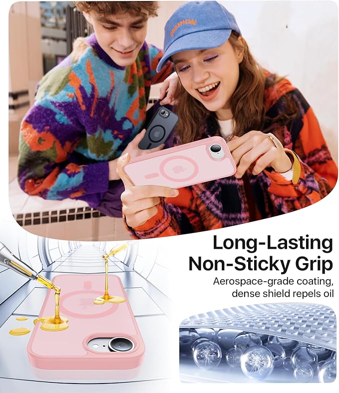 Eastinbox Magnetic Shockproof for iPhone 17e & iPhone 16e Case [Compatible with MagSafe] [Military-Grade Protection] Anti-Yellowing, Matte Protective Phone Case for iPhone 17 e/16 e 6.1", Pink