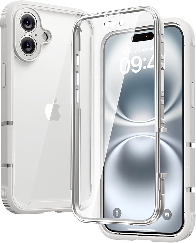 Diaclara Designed for iPhone 16 Plus Case 6.7 Inch,Upgraded [Full Camera Protection] Full Body Case w/Built-in Touch Sensitive Anti-Scratch Screen Protector for 16 Plus,White