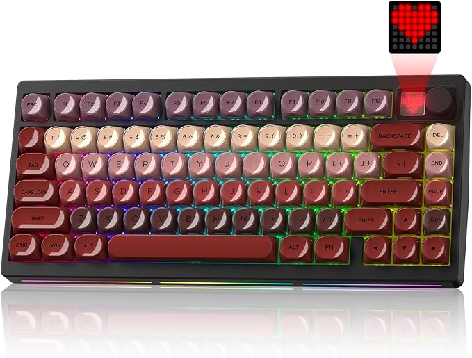 MT75 Lipstick Wireless Mechanical Keyboard, 75% Layout, Hot Swap Gasket Custom Structure, Creamy Pre-lubed Switches Gaming Keyboard with MOA Jelly Keycaps, RGB Backlit, BT5.0/2.4G/USB-C Mode