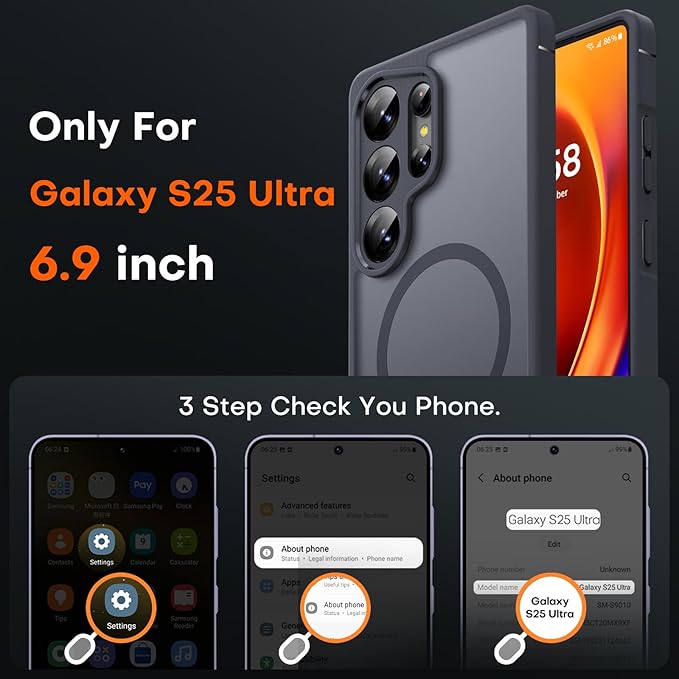 TOCOL for Samsung Galaxy S25 Ultra Case, Upgraded Full Camera Protection, Compatible with Magsafe, Drop Protection Slim Magnetic Matte Back Cover for S25 Ultra 6.9 inch (Black)