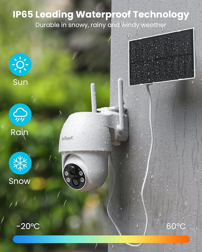 ieGeek Solar Security Cameras Wireless Outdoor, 2K 2.4G WiFi Camera with Solar Panel and Battery Powered, Color Night Vision with Spotlight, 360° PTZ, 2-Way Audio, PIR Motion Sensor, no Subscription