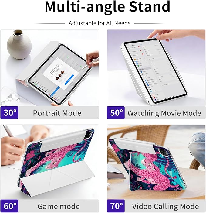 Case for iPad Air 13-inch M4/M3/M2 (2026/2025/2024), iPad Pro 12.9” 6th/5th/4th/3rd Generation Case, Origami Trifold Multi-Angle Stand, Magnetic Flap, Full-Protective Cover, Pink Jaguar