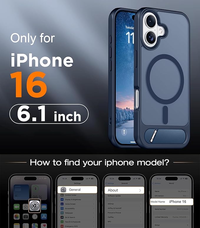 Magnetic Compatible with iPhone 16 Case, [Built-in Invisible Kickstand][Compatible with MagSafe] [Military Grade Shockproof] Slim Translucent Matte Phone Case for iPhone 16 6.1"