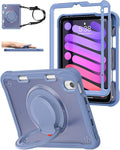 BRAECN for iPad (a17 pro) Mini 7/Mini 6 Case 2024/2021 8.3 inch with Pencil Holder Protective Clear Ring Handle 360 Rotating Stand Shockproof Dropproof Rugged Carrying Shoulder Strap Kids Friendly