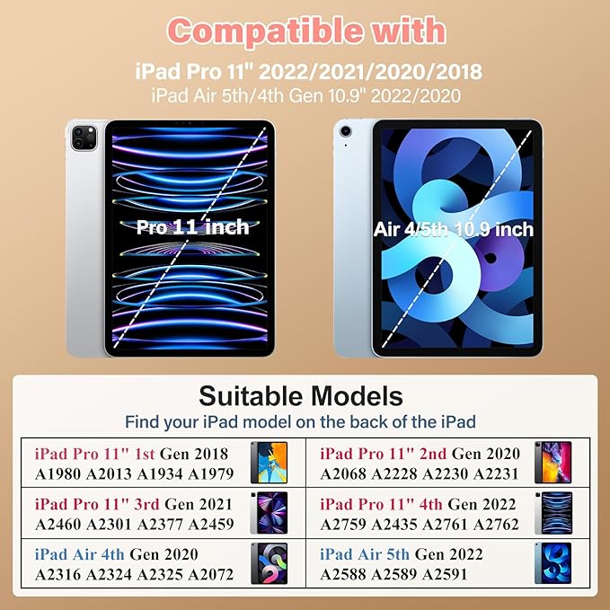 HOGENL for iPad Pro 11 inch Case for Kids Girl with Pencil Holder,for iPad Air 5th/4th Generation Case 10.9" with Butterfly Stand Shoulder Strap Protective Cover for pro 11 4th/3rd/2nd/1st, Colourful
