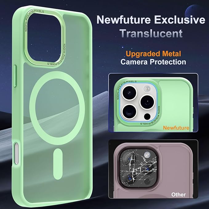 Newfuture Designed for iPhone 16 Pro Case with Magnetic [13 FT Military Drop Protection] [Compatible with Magsafe] Slim Translucent Matte Shockproof with Anti-Fingerprint Phone Case,Matcha Green