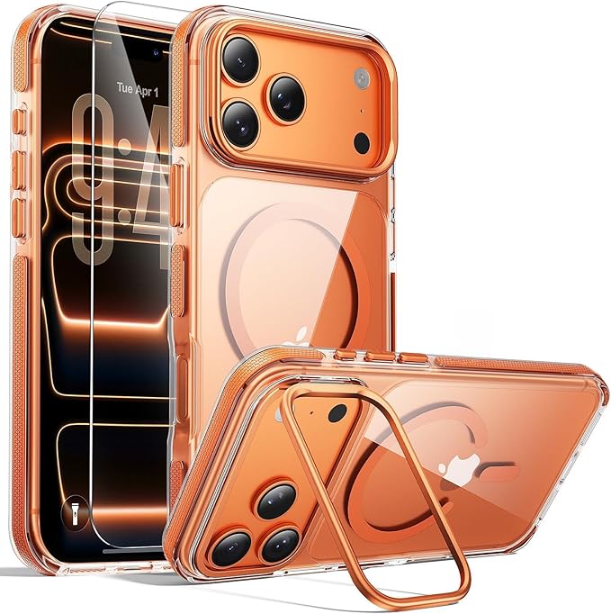 2 in 1 for iPhone 17 Pro Max Case,[1 Screen Protector],7X Military-Grade Drop Protection,Fits MagSafe,Tough, Rugged & Durable for Heavy Duty iPhone 17 Pro Max Case,Orange-Clear