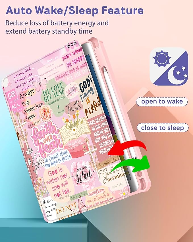 Uppuppy for iPad 9th/8th/7th Generation Case for iPad Air 3rd/ Pro 10.5” Case - 360 Rotating Stand Folio Smart Cover with Pencil Holder for Women, Christian Words for Apple Tablet 7/8/9 Gen 10.2 inch