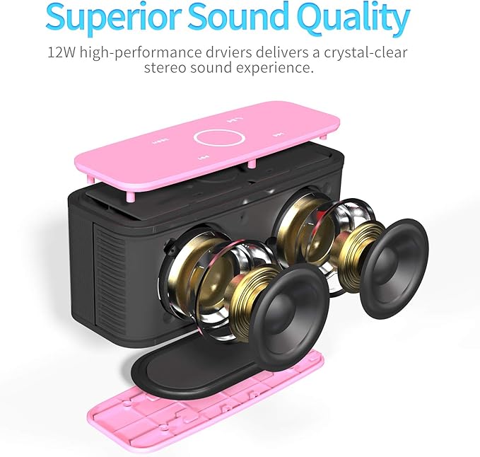 DOSS SoundBox Touch Wireless Bluetooth Speaker-12W HD Sound with Rich Bass, IPX5 Waterproof, 20H Playtime, Handsfree, for Gatherings, Home, Office, Outdoor, Travel-Pink