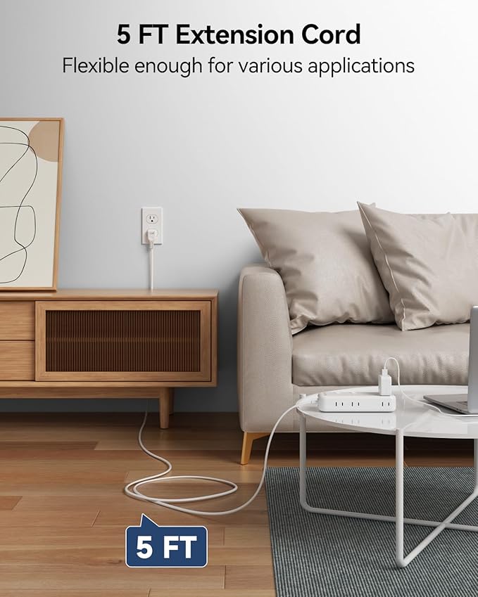 2 Prong Power Strip - 2 Prong to 3 Prong Outlet Adapter, 2 Prong Extension Cord with USB C, Surge Protector 1875W with 6 Outlets 3 USB, Three Prong Adapter 5ft, Wall Mount, Non Grounded, Old House
