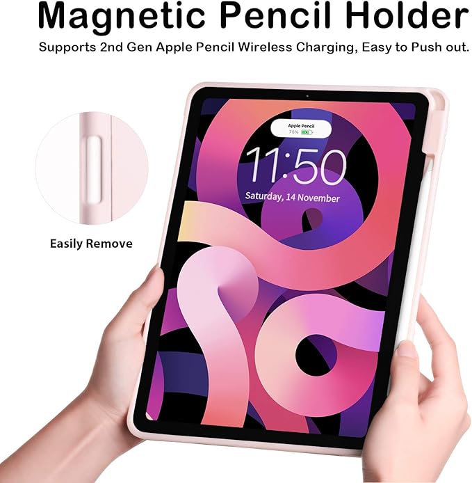 Case for iPad Pro 11 Inch 4th/3rd/2nd Generation 2022/2021/2020 with Pencil Holder [Support iPad 2nd Pencil Charging] Slim Trifold Stand Smart Protective Cover, Auto Wake/Sleep(Light Pink)