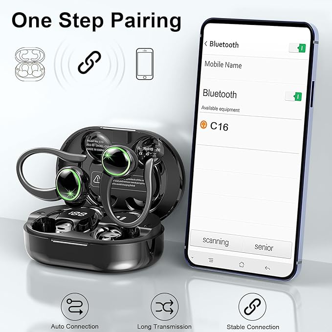 2026 Wireless Earbuds, Bluetooth 5.4 Headphones Sports, 50 Playback Over-Ear buds with ENC Noise Cancelling Mics, Deep Bass Fitness Earphones Gym Running Workout, IP7 Headset with Earhook, LED Display