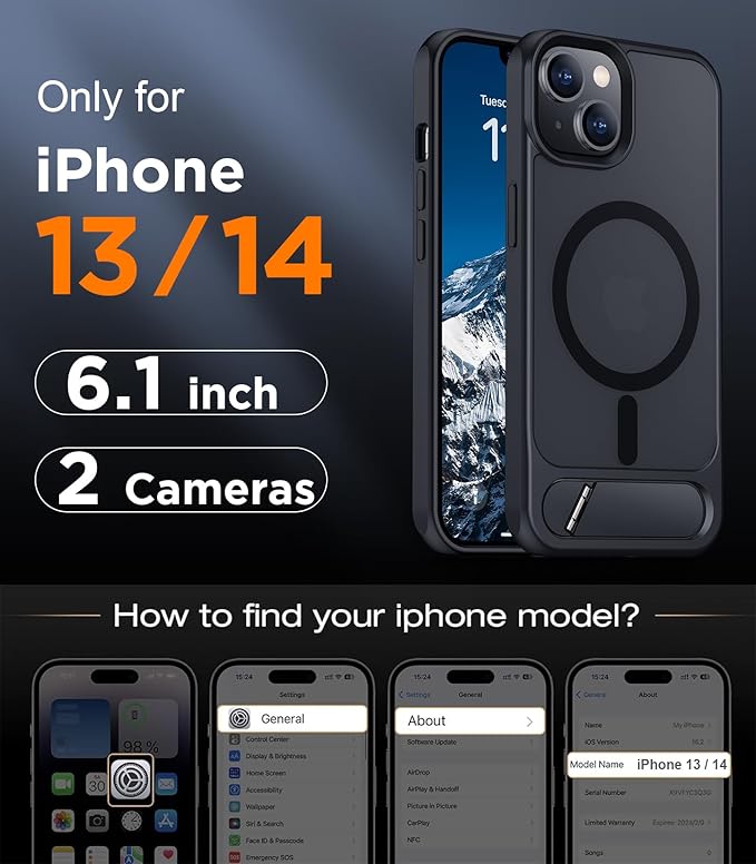 Compatible with iPhone 14 Case/iPhone 13 Case,[Built-in Invisible Kickstand][Compatible with MagSafe][Military Grade Shockproof] Slim Translucent Matte Phone Case for iPhone 14/13 6.1"
