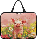 Pink Pig Floral 10 Inch Laptop Sleeve, Cute Computer Bag Tablet Carrying Case Laptop Cover Tote Bags Notebook Sleeves Handbag Messenger Briefcase for Travel/Work/School
