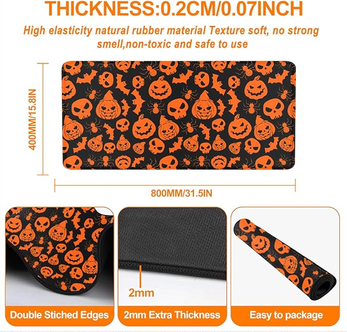 Halloween Mouse Pad - 31.5×15.8 Inch Gaming Mouse Pad with Stitched Edges for Keyboard and Mouse