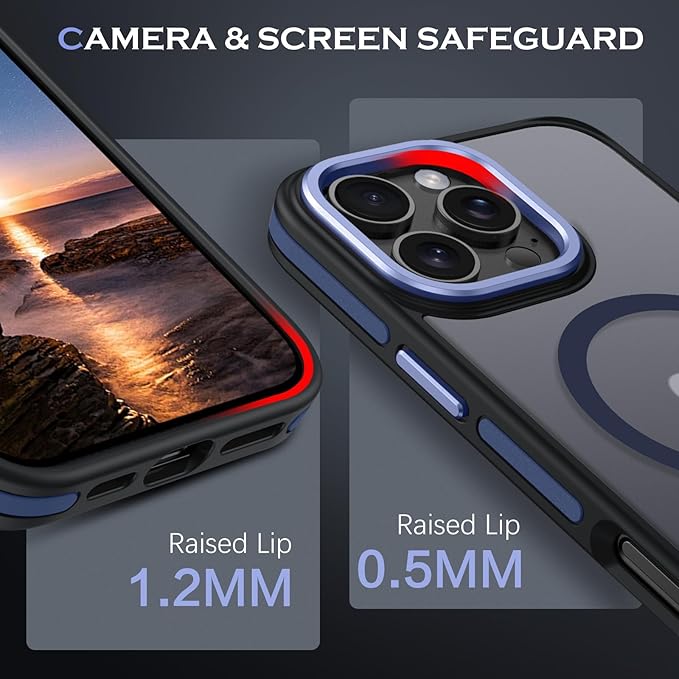 YINLAI Case for iPhone 16 Pro Max, Magnetic Case [Compatible with Magsafe] Supports Wireless Charging Slim Translucent Matte Women Men Shockproof Protective Back Phone Cover 6.9 Inch, Black/Blue