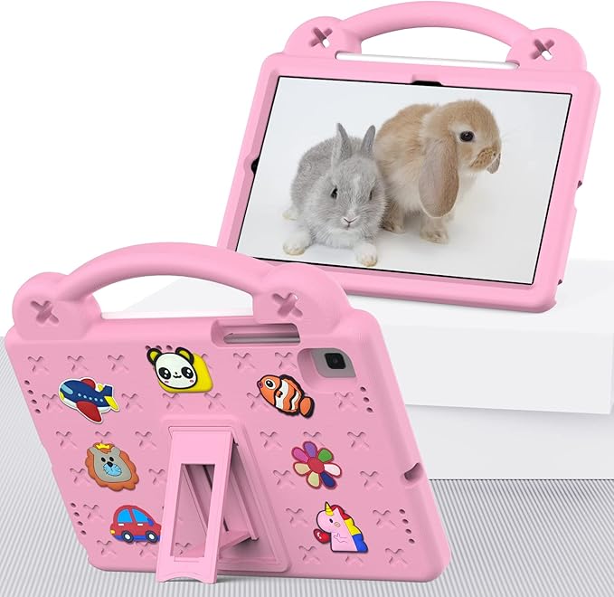 AKABEILA Compatible with Samsung Galaxy Tab A7 10.4 (2020/2022)/Tab S6 10.5(2019)/Tab S5e 10.5 inch(2019)/Tab S6 Lite 2020/2022 10.4 Tablet Case, Shoulder Strap & Pen Tray for Girl Kid Gift Pink