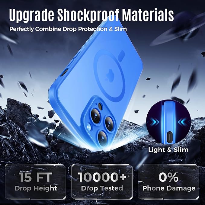 Symcele Designed for iPhone 12 Pro Case, Compatible with MagSafe, with Privacy Screen Protectors X2, [Camera Protection] [15FT Military Drop Protection] Shockproof Phone Case, 6.1", Blue