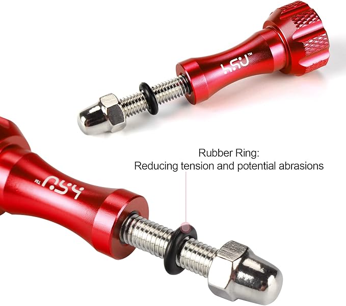 HSU Aluminum Thumbscrew Set + Wrench for Gopro Hero 13, 12, 11, 10, 9, 8, 7, 6, 5, 4, 3, AKASO Campark and Other Action Cameras (3pcs, Red)