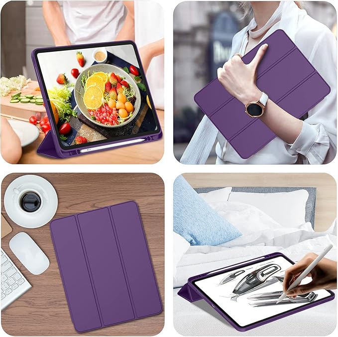 iMieet iPad Pro 13 Inch Case (M5/M4) 2025/2024 with Pencil Holder, Trifold Stand Smart Case with Soft TPU Back, Auto Wake/Sleep (Dark Purple)