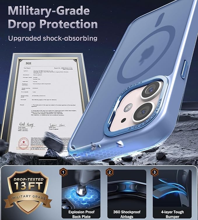 Newfuture Designed for iPhone 12 Case/iPhone 12 Pro Case with Magnetic [13 FT Military Drop Protection] [Compatible with Magsafe] Translucent Shockproof with Anti-Fingerprint Phone Case, Light Blue