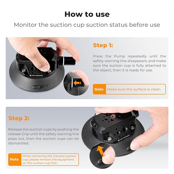 K&F CONCEPT 4.5" Suction Cup Camera Mount with Magic Arm, ARRI Style 1/4" 3/8" Threads, Quick Release Car Mount Compatible with Gopro DJI Insta360 for DSLR Action Camera Phone Video Shooting