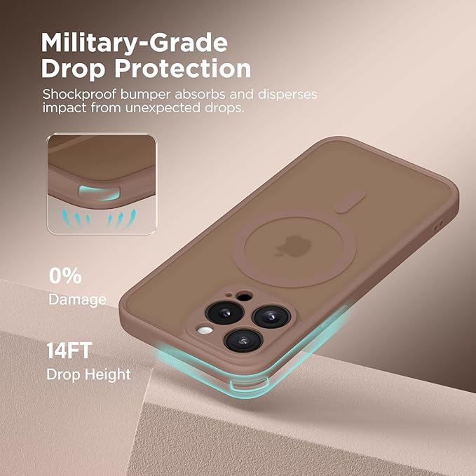 CAPRARO CAPRRO Magnetic for iPhone 13 Pro Max Case, [Compatible with MagSafe] [Full Camera Protection] Shockproof Protective Slim Translucent Matte Phone Case for iPhone 13 Pro Max 6.7'', Brown