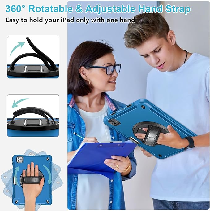 Case for iPad Pro 13 Inch M5 2025/ M4 2024: Military Grade Cover for iPad Pro 13" with Screen Protector - Stand - Handle - Shoulder Strap - Pencil Holder- Blue