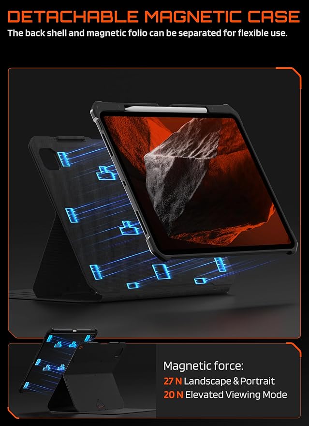 SUPCASE for iPad Pro 13 Inch Case M5/M4 2025/2024 with Pencil Holder (UB Aero), [Adjustable Stand] [Detachable Back Cover] [Auto Wake/Sleep] Magnetic Protective Case with 6 Viewing Angles, Black