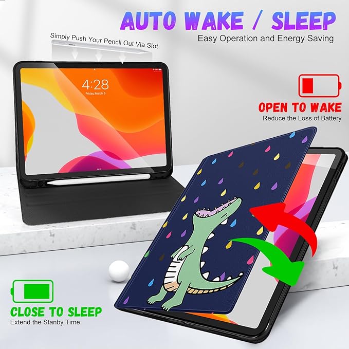 Uppuppy for iPad Air 13 Inch M2/M3, Pro 12.9 Case - Cute Women Kawaii Girls Girly Dino Pencil Holder Folio Cover for Apple Air 13" 2024/2025, Pro 6th/5th/4th/3rd Generation Case