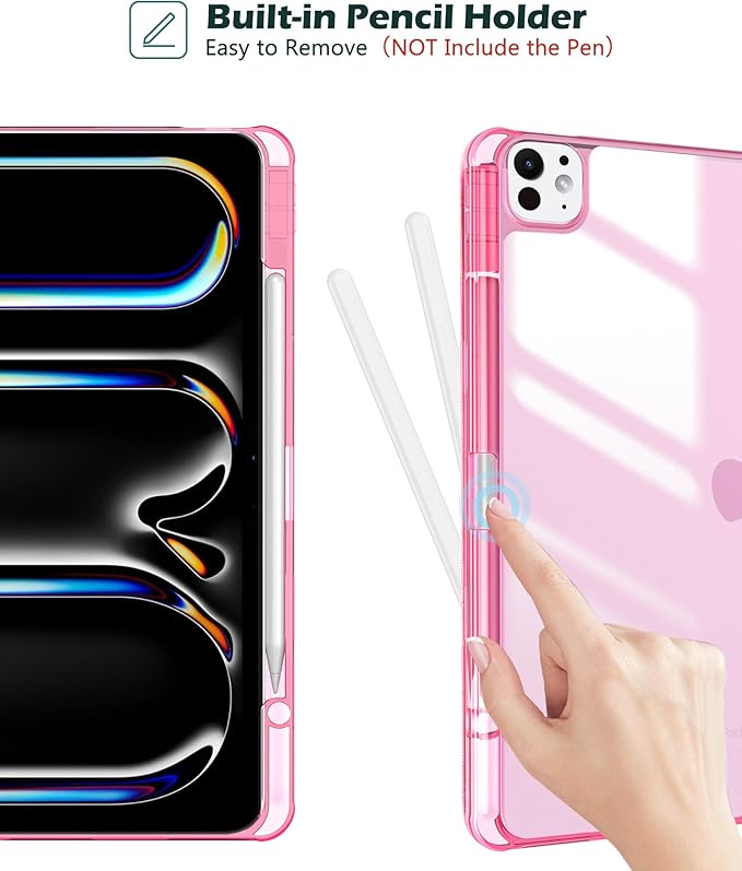 ProCase for iPad Pro 13 Inch Case M5 2025/ M4 2024 with Pencil Holder, Slim Stand Clear Shell Back, Shockproof Cover iPad Pro M5 M4 Case 13 Inch, Supports Touch ID, Auto Wake/Sleep -MelonPink