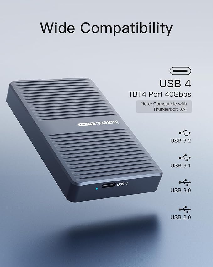 Inateck 40Gbps M.2 NVMe SSD Aluminum Enclosure, USB4.0/Thunderbolt 3/4 External Hard Drive Enclosure, No Tools Required Installation, Supports 2280 SSDs, M-Key, FE2029