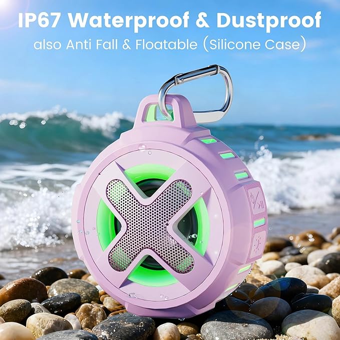 XLEADER X8(2 Gen) Upgraded, Bluetooth Shower Speaker, Certified IP67 Waterproof, 10W Pro Sound&Deep Bass, 24Hrs Playtime, Stocking Stuffers, White Elephant Gifts, for Teens Women, Pink
