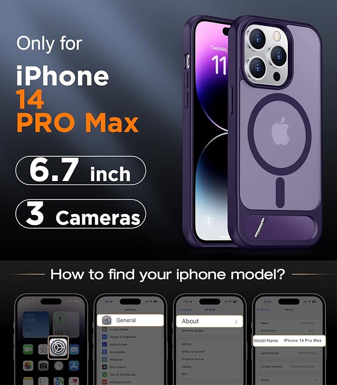 Magnetic Compatible with iPhone 14 Pro Max Case, [Built-in Invisible Kickstand][Compatible with MagSafe] [Military Grade Shockproof] Slim Translucent Matte Phone Case for iPhone 14 Pro Max 6.7"