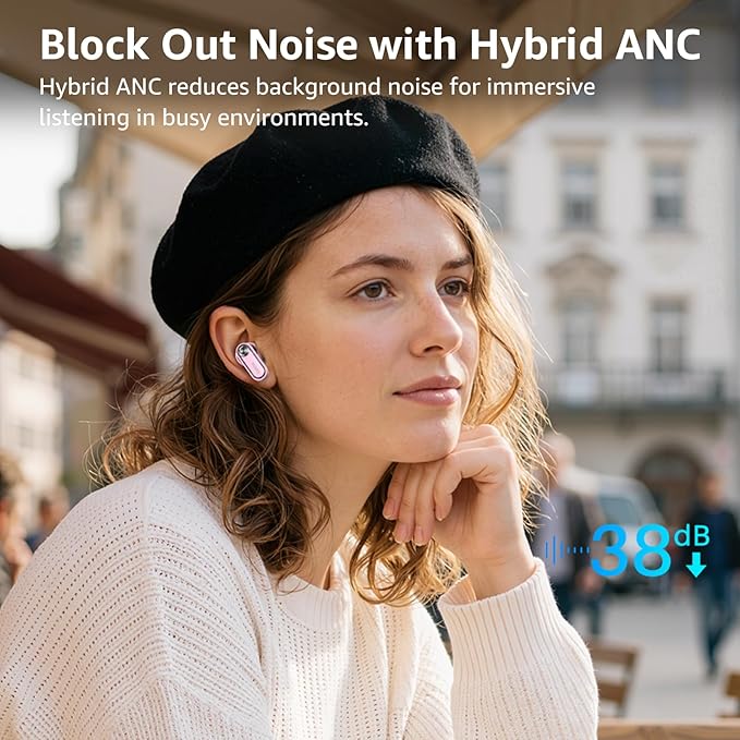 TOZO Crystal Pods Hybrid Active Noise Cancelling Wireless Earbuds, 10mm Drivers Deep Bass, 4 Mics Smart ENC AI Calls, Real-Time AI Translation, 32 EQ via App, Bluetooth 5.4, Crystal Design