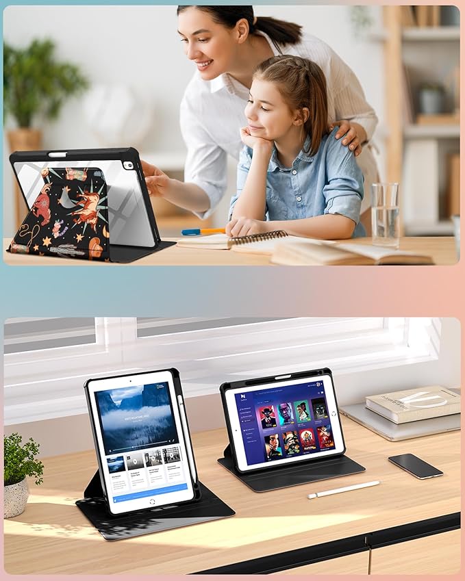 Uppuppy for iPad 9th/8th/7th Generation Case for iPad Air 3rd/ Pro 10.5” Case - 360 Rotating Stand Folio Smart Cover with Pencil Holder for Women, Western Cowboy for Apple Tablet 7/8/9 Gen 10.2 inch