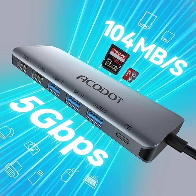 USB C Hub, Acodot 9 in 1 USB C to 4K@60HZ HDMI Multiport Adapter, 3 USB 3.0 Ports, SD/TF Card Reader, 100W PD, Desigend for MacBook Pro Air HP XPS and Other Type C Devices