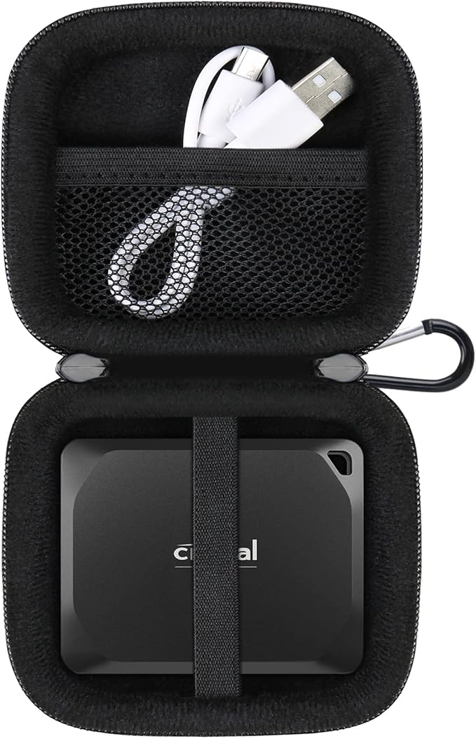 Lacdo Hard Drive Carrying Case for Crucial X9 Pro / X9 / X10 / X10 Pro SSD 1TB 2TB 4TB 6TB 8TB USB 3.2 Portable External Solid State Drives Shockproof Water Repellent Storage Travel Bag, Black