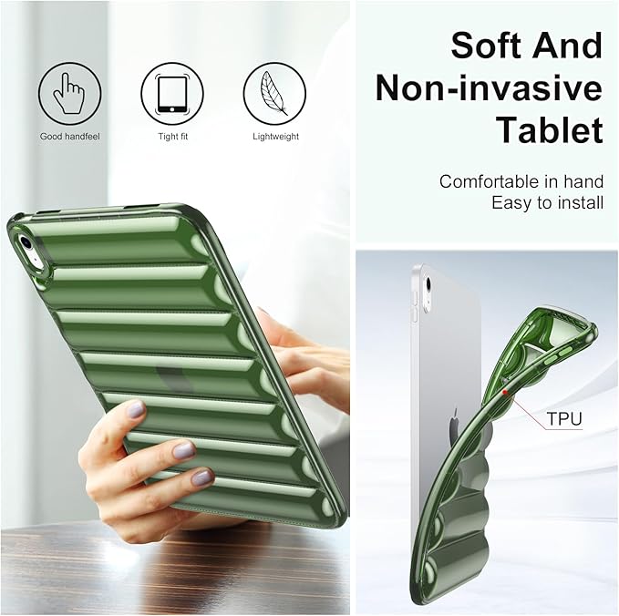 for iPad (A16) 11th Generation Case 11 inch 2025/iPad 10th Generation 10.9 inch (2022) Shockproof Soft TPU Back Cover Silicone Bumper Anti-Yellowing Lightweight Protective Clear Shell, Green