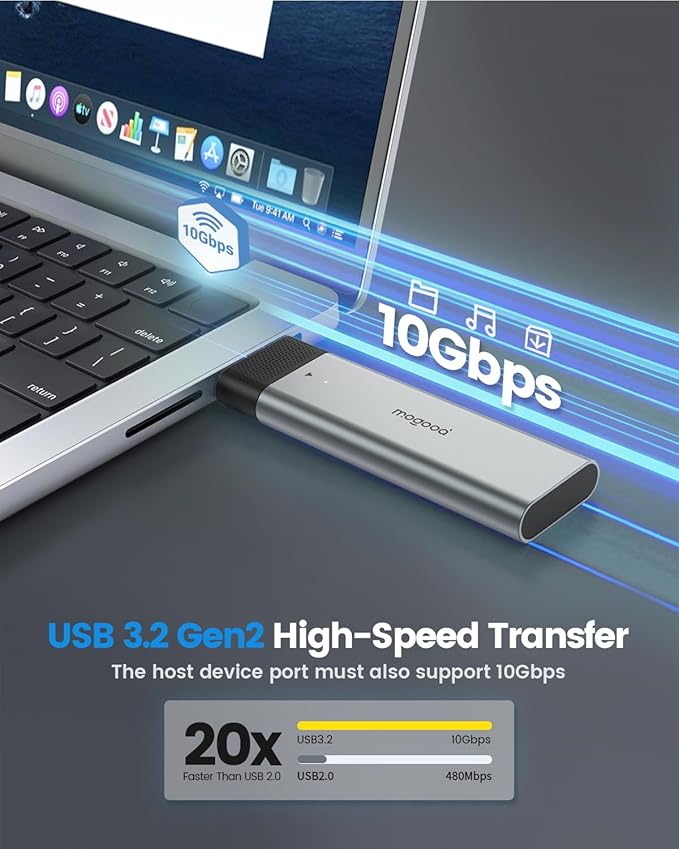 MOGOOD SSD Enclosure, USB 3.2 Gen 2 NVMe SSD Adapter, 10Gbps High-Speed USB/Type C M.2 Case, Plug and Play, Compatible for 2280/2260/2242/2230 SSDs, ABS Material