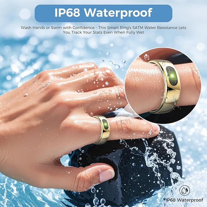 Smart Ring with Instant Notification Alerts & Gesture Control - Sleep Tracker Ring, Fitness Ring for Steps & Heart Rate, IP68 Waterproof (Gold, 10)