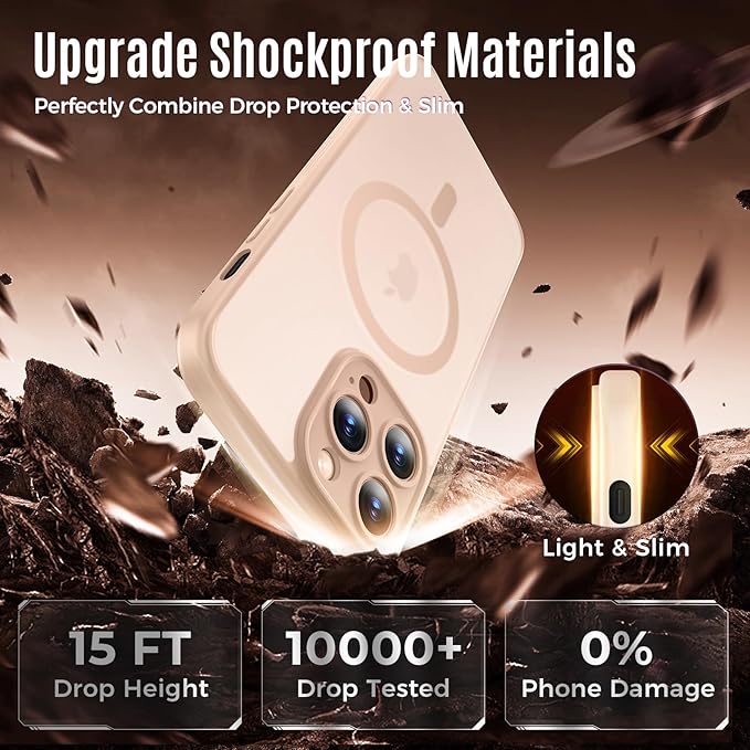 Symcele Designed for iPhone 13 Pro Case, Compatible with MagSafe, with Privacy Screen Protectors X2, [Camera Protection] [15FT Military Drop Protection] Shockproof Phone Case, 6.1", Light Brown